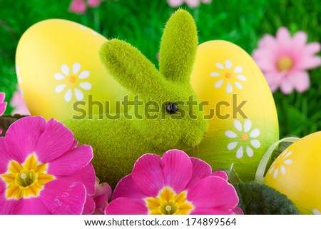 Easter Bunny with Easter Eggs and Flowers