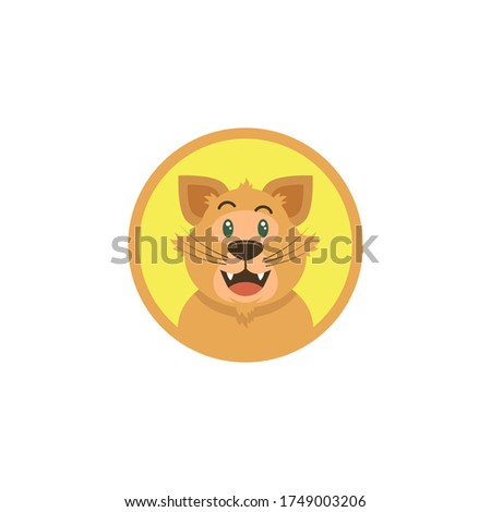 simple color flat art illustration of cartoon happy cat face in a round frame
