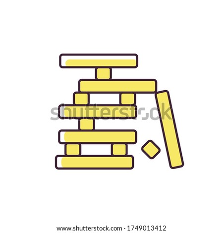 Wooden blocks game RGB color icon. Traditional party entertainment, recreational activity. Competitive game. Unstable construction isolated vector illustration