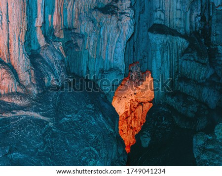 Stalagmite and stalactites, Inside the Melidoni cave. Crete. Greece Royalty-Free Stock Photo #1749041234
