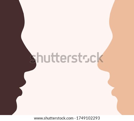 Faces of different nationalities close-up and space for text. Stop racism. World peace. Tolerance, democracy and patience. Vector graphics. Banner concept of protection of human rights and equality Royalty-Free Stock Photo #1749102293