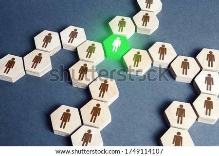 Green human figure is a connecting element of a network of people. A key essential element of the system. Leader and leadership skills. An irreplaceable valuable employee. Specialist and professional. Royalty-Free Stock Photo #1749114107