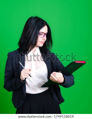 menager girl in the green screen 