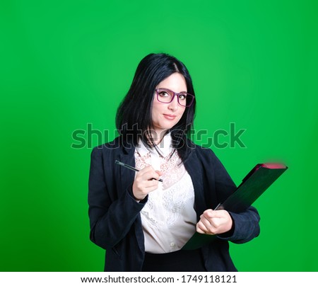 menager girl in the green screen 