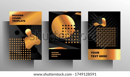 Cover template set. Gold with black geometric design. A4 format. Vector 10 EPS.