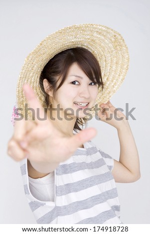 Japanese woman in straw hat