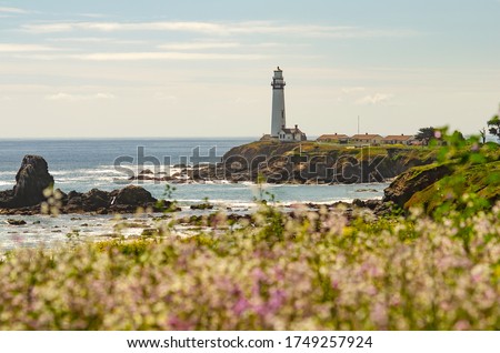 Scenic view of Pigeon Point Lighthouse and Pacific Ocean, California