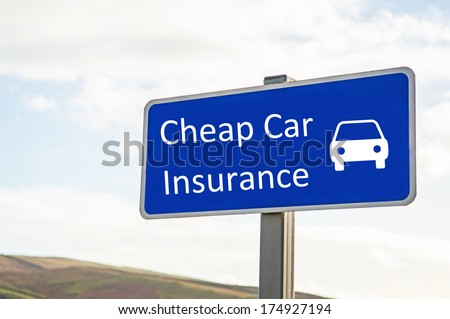 Blue sign with "Cheap car insurance" text and car symbol