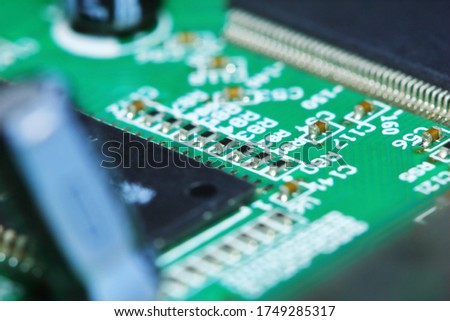 electonic circuit board for computer in macro photography for electric background