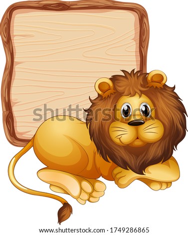 Board template with cute lion on white background illustration