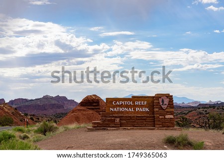 Sign of the Capitol Reef National Park at Utah