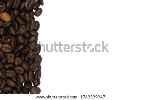 Roasted Coffee Beans background texture isolated on white background with copy space for text