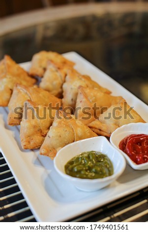 fried vegetable Samosa south Asian delicacy famous around the world thumbnail food blog website and food channel.