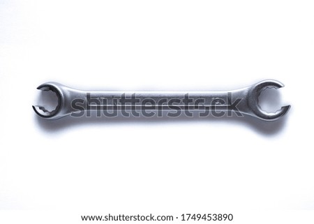 Flare nut wrench on white background. Repair service concept. Car service.