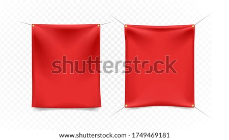 Set of High Quality Red Textile Banners with Folds with Ropes on White Background . Isolated Vector Elements 