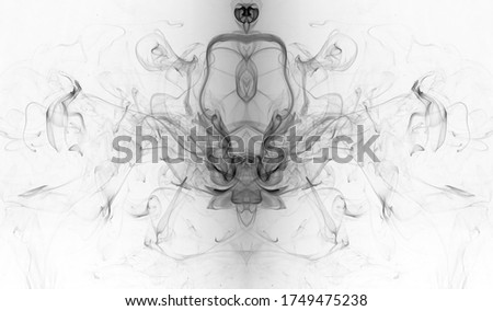 infrared inverted abstract symetrical shaped black smoke against white background. Abstract background