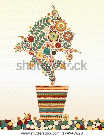 Flowers, vector, decorative floral set in the pot. Designs can be use for fashion, mass print production, advertising, web and other various applications. 