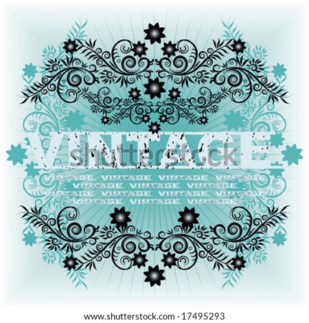Vintage Background Flowers Blue Forms for your design VECTOR (See Jpeg Also In My Portfolio)