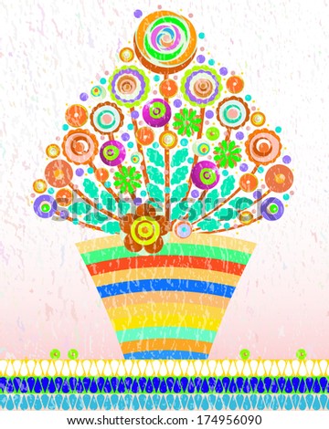 Flowers, raster, decorative floral set in the pot. Designs for use in fashion, mass print production, advertising, web and other various applications.
