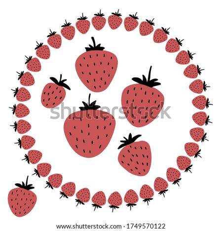 Vector fruit doodle brush with simple strawberries shapes. Great for cards, invitations, social media, sticker, marketing.
