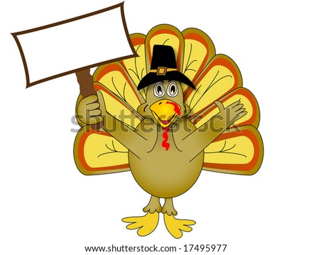 Thanksgiving turkey holding blank sign