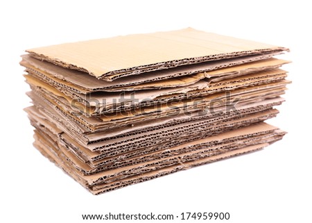 Stack of cardboard for recycling isolated on white Royalty-Free Stock Photo #174959900