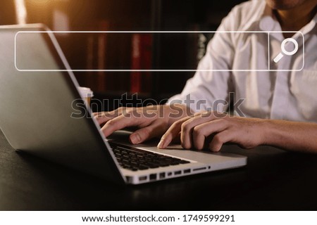 Searching Browsing Internet Data Information with blank search bar.business working with smart phone, tablet and laptop in office. Networking Concept 
