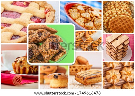 Photo collage Different types of cookies and biscuits, sweet pastries.