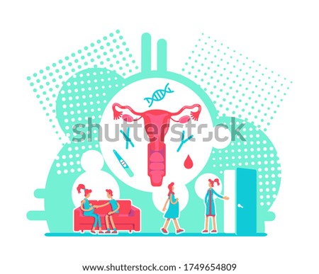 Female fertilization flat concept vector illustration. Hospital appointment for woman. Gynecology doctor visit. Prenatal care 2D cartoon characters for web design. Pregnancy creative idea