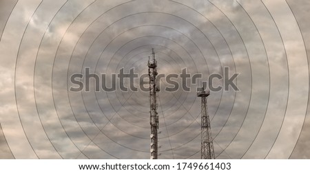 5G is the base station of the 5+G smart cellular network antenna on a telecommunications mast. The concept of network connection Royalty-Free Stock Photo #1749661403