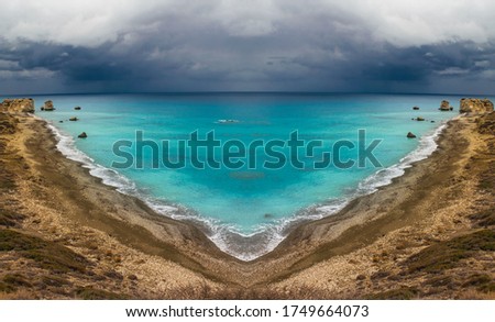 Unreal fantasy Mediterranean sea, composite image created via mirroring effects, original picture took in Cyprus, Limassol  district 
