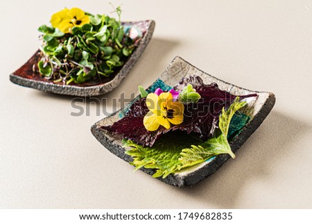 fresh edible microgreens and flowers