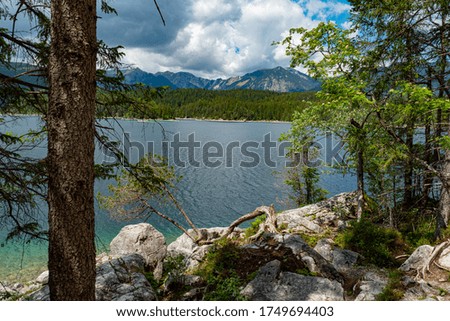 Beautiful Eibsee in Bavaria is popular place for recreation . High quality photo