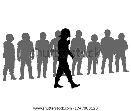 Special police forces arrested demonstrator. Isolated silhouettes of people