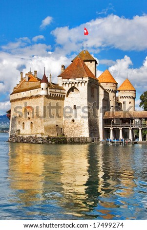 The well-known palace museum  Shillon on coast of lake Leman in Switzerland