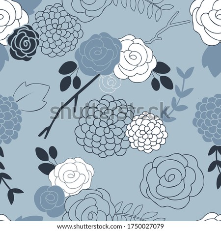 Vector Blue Floral Seamless Pattern Background. Perfect for fabric, scrapbooking, wallpaper, and other surfaces for personal and commercial projects.