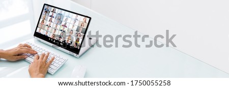Online Video Conference Webinar Call. Videoconference Meeting Royalty-Free Stock Photo #1750055258