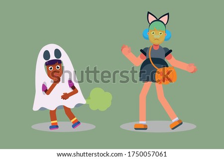 Halloween characters - An illustration of a nausea girl and a little girl fart. This character illustration can use as a sticker also.