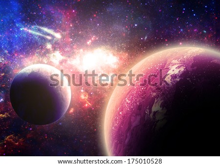 Planets Over a Glowing Nebula - Elements of this image furnished by NASA 