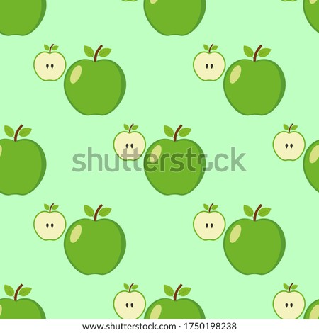 Seamless background of green apple. Vector illustration.