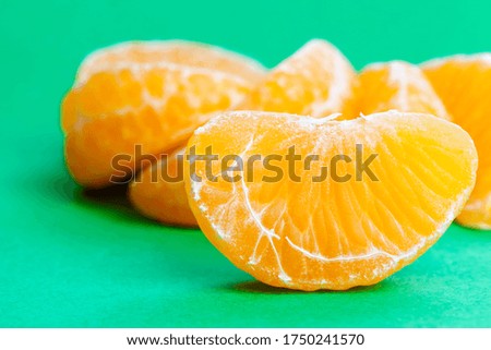 sweet and ripe Mandarin pulp close-up, useful citrus fruits