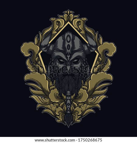artwork illustration and t-shirt design viking ornament premium vector