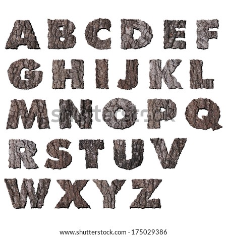 Oak wood bark alphabet