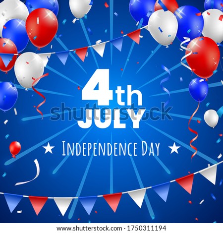 High Quality 4 july Independence Day Poster Design with Balloons on Colored Background . Isolated Vector Elements