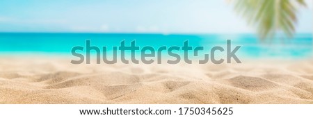 Sunny tropical beach with palm trees and turquoise water, island vacation, hot summer day