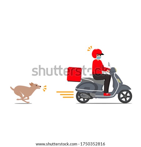 The dog chases the motorbike driver.