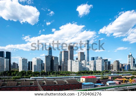 Beijing CBD beautiful scene, blue sky and white cloud