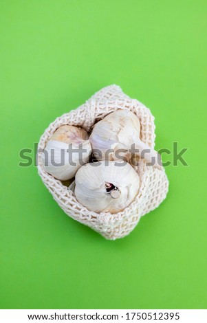 fresh garlic in the small cotton bag