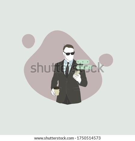 flat Illustration of business man texting on cellphone while walking
