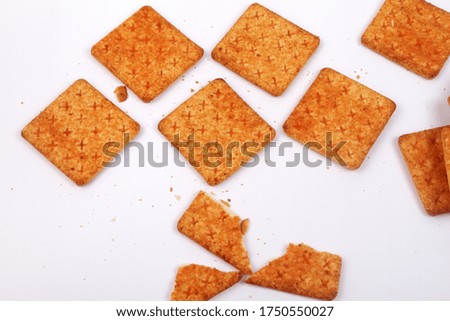 selective focus image,  salt biscuits on white background